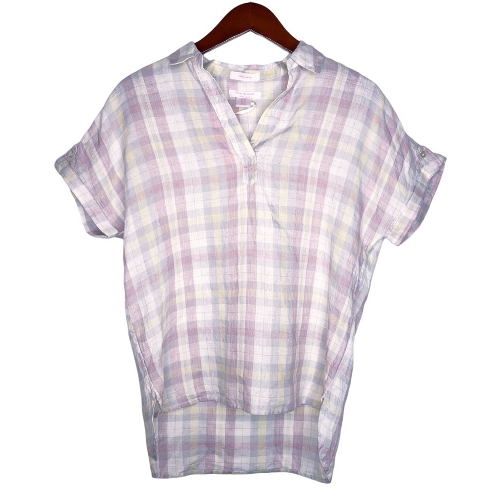 ISAAC MIZRAHI New York NWT Linen Plaid Shirt Size XS in Pastel Plaid